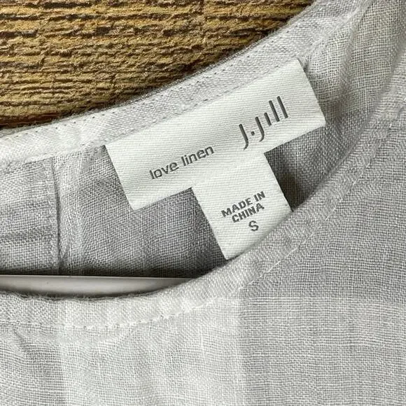 J. Jill Love Linen Tank Top Gray White Buffalo Plaid Button Back Size Small - Picture 3 of 8